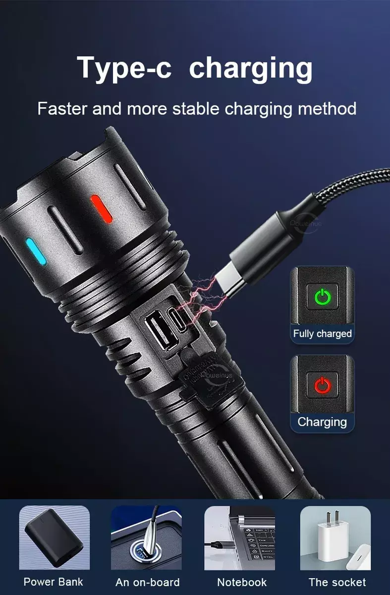 Linterna Recargable LED IPX6 Aluminio USB Tipo-C 5 Modos-8