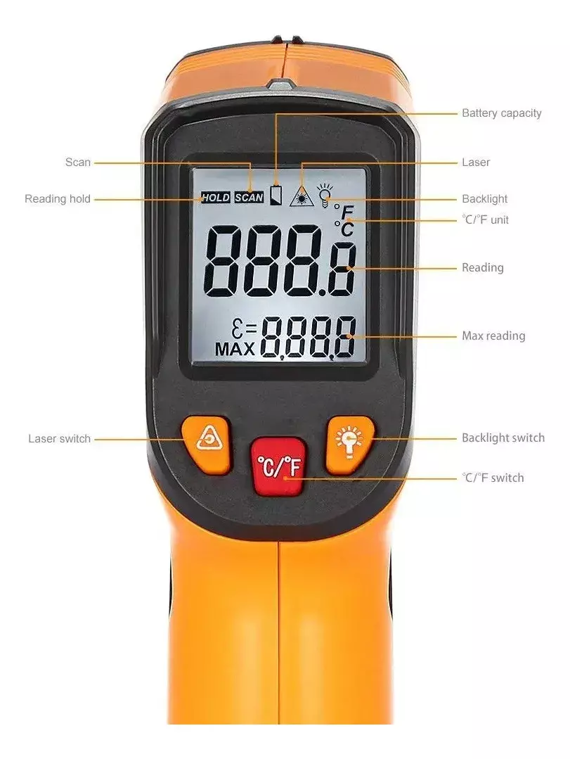 Termómetro Infrarrojo Digital Portátil Pantalla LCD No Contacto-4