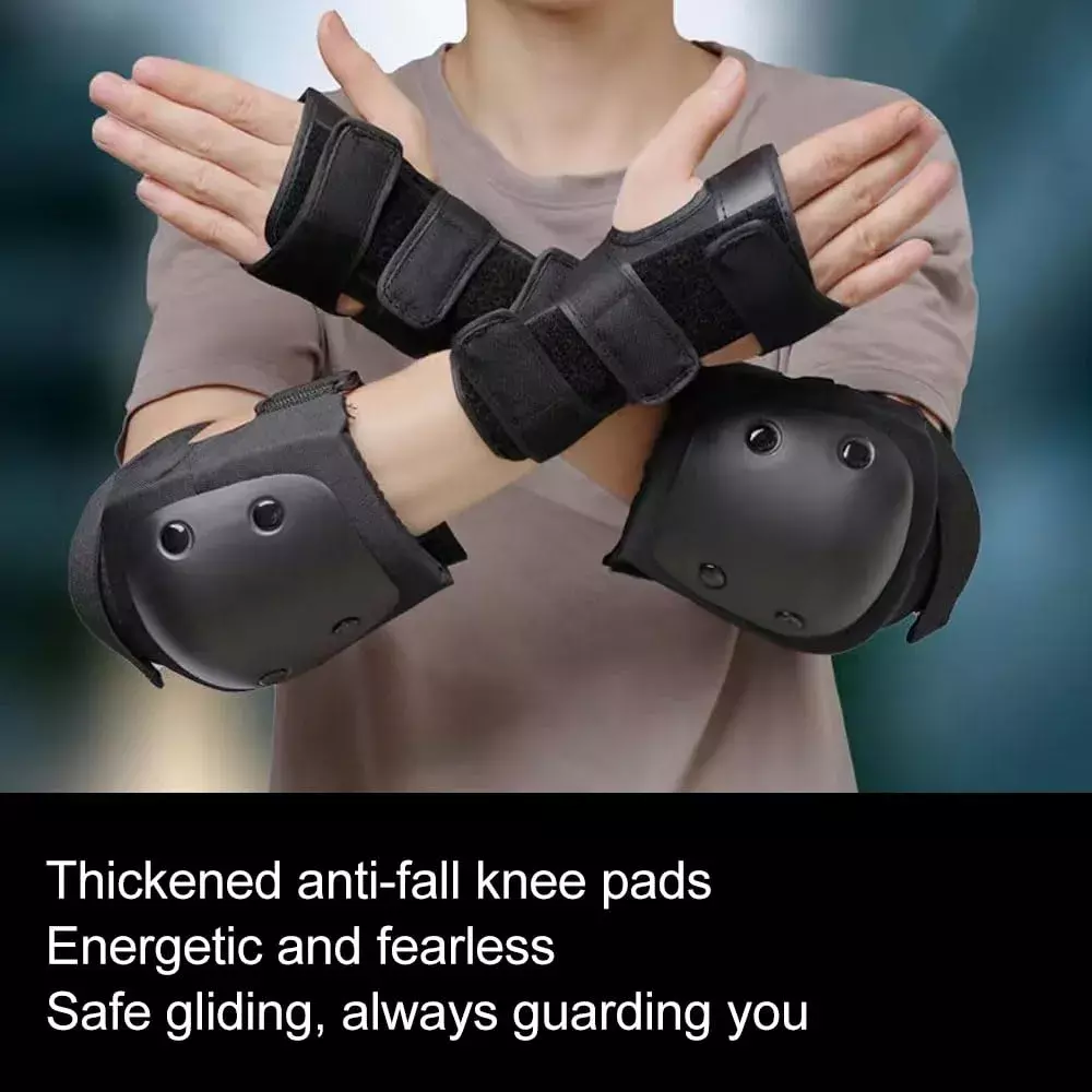 Casco y Juego de Rodilleras, Coderas y Muñequeras para Patinaje EVA Negro Ajustable-3