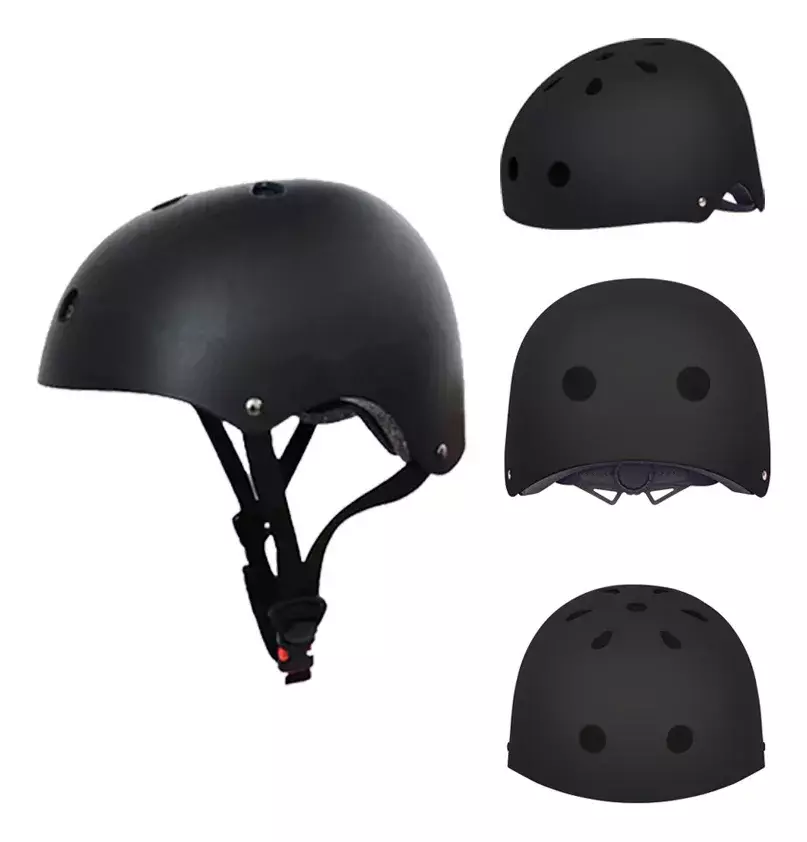 Casco y Juego de Rodilleras, Coderas y Muñequeras para Patinaje EVA Negro Ajustable-4