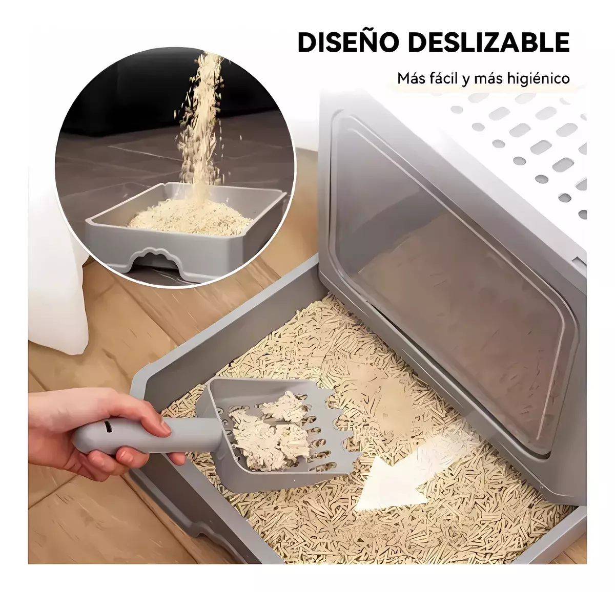 Caja De Arena Para Gatos Diseño Cerrado Perforado Desmontable-3