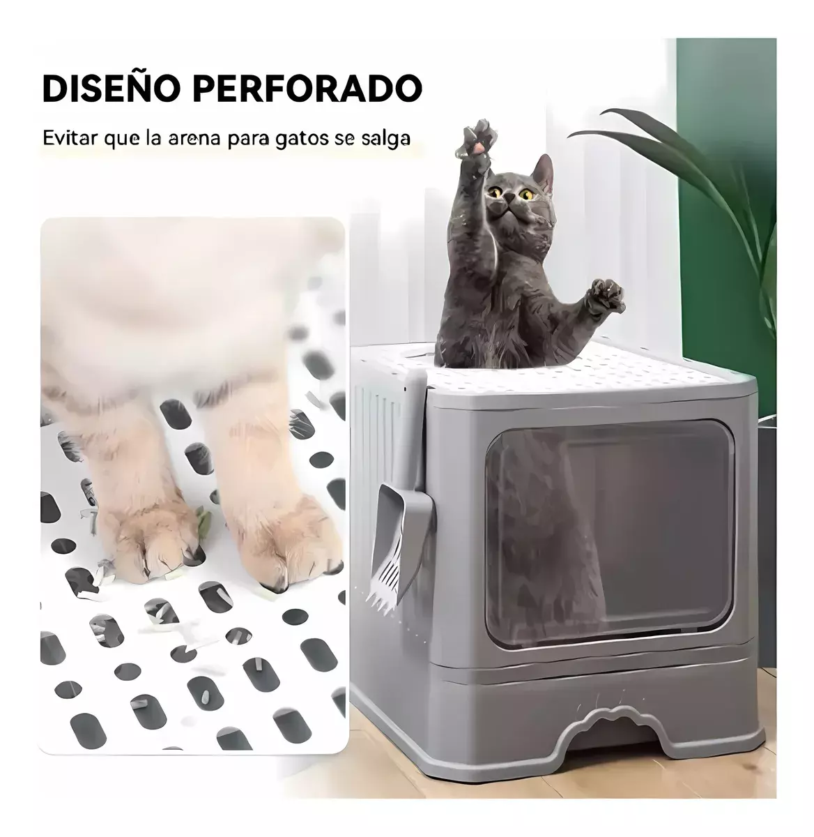 Caja De Arena Para Gatos Diseño Cerrado Perforado Desmontable-5