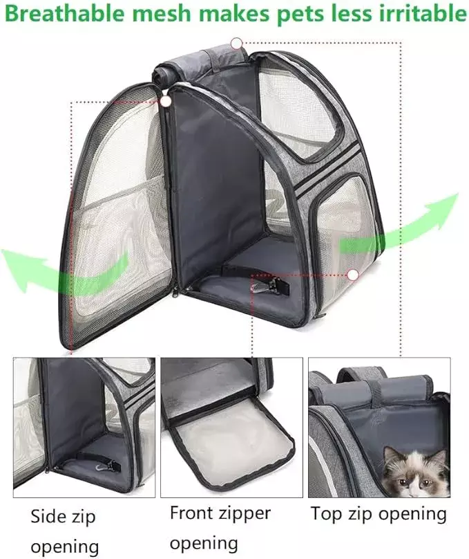 Mochila Transportadora para Mascotas Reflectante Plegable Oxford PVC Gris-3