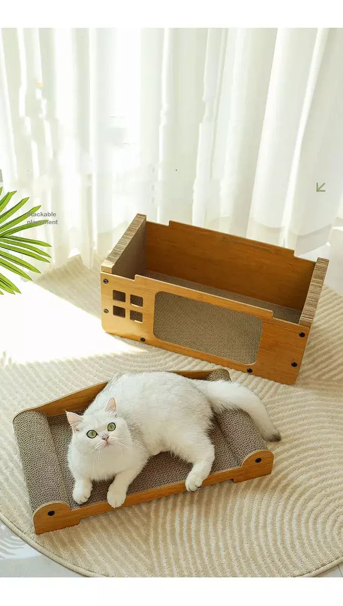 Cueva Rascador para Gatos Madera Cartón Corrugado 55 cm-2