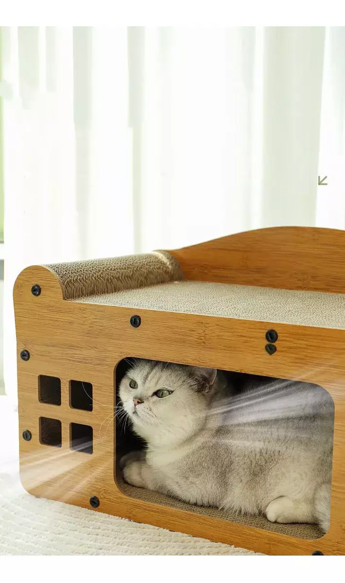 Cueva Rascador para Gatos Madera Cartón Corrugado 55 cm-5
