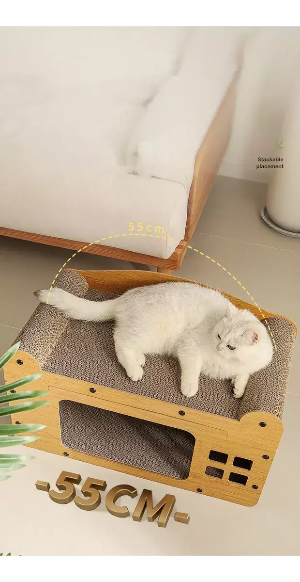 Cueva Rascador para Gatos Madera Cartón Corrugado 55 cm-6
