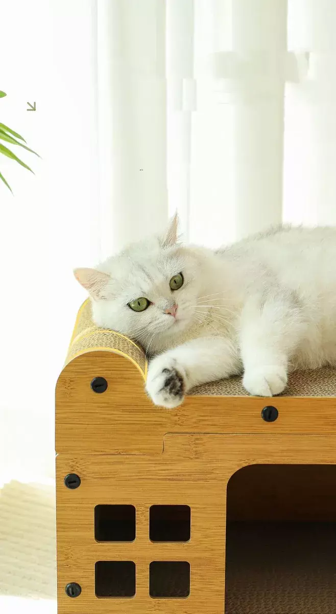 Cueva Rascador para Gatos Madera Cartón Corrugado 55 cm-7