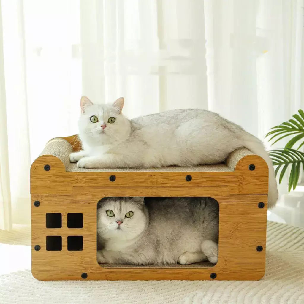 Cueva Rascador para Gatos Madera Cartón Corrugado 55 cm-9