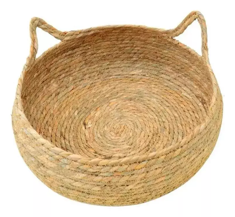Cama Para Mascotas Redonda Yute Natural Cojín Algodón Beige -1