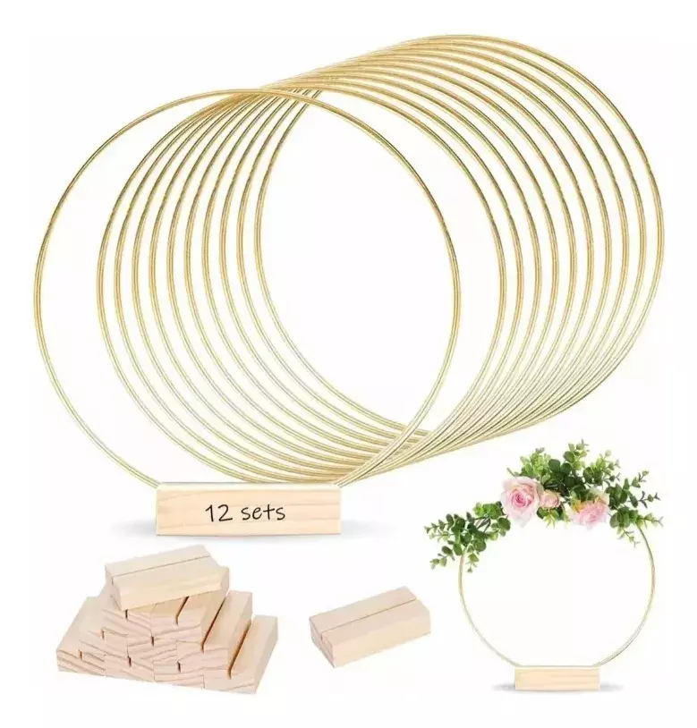 Aros Decorativos Metálicos con Base de Madera 25 cm Pack de 12-3