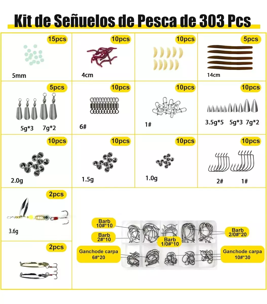 Caja de Señuelos de Pesca 303 Piezas Resistente Multiuso-4