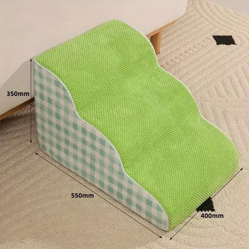 Rampa para Mascotas Diseño de Tres Niveles Antideslizante Tela Verde -2