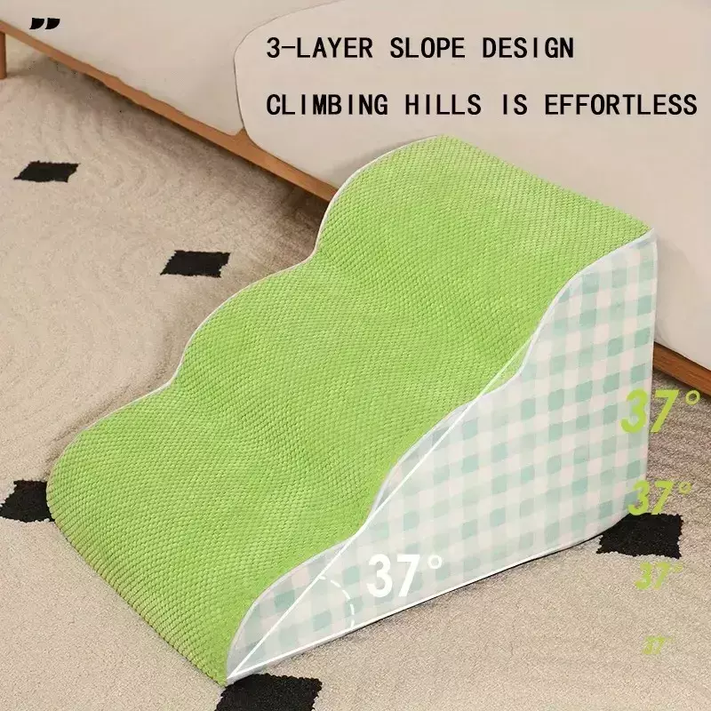 Rampa para Mascotas Diseño de Tres Niveles Antideslizante Tela Verde -3