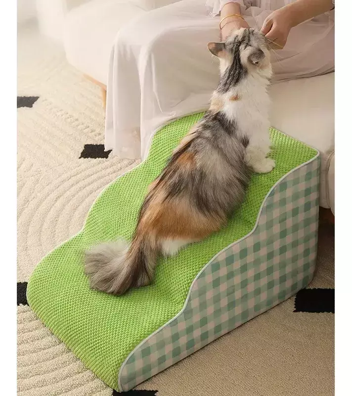 Rampa para Mascotas Diseño de Tres Niveles Antideslizante Tela Verde -4