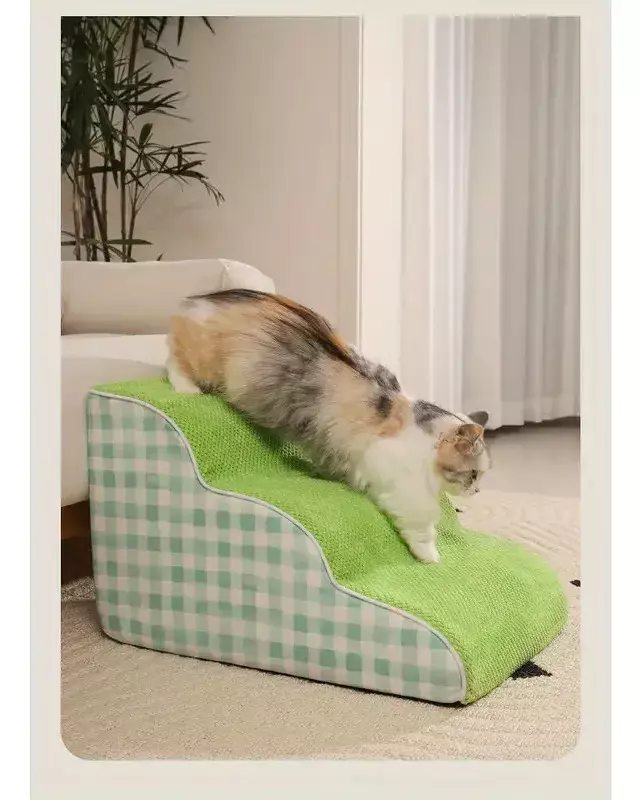 Rampa para Mascotas Diseño de Tres Niveles Antideslizante Tela Verde -5