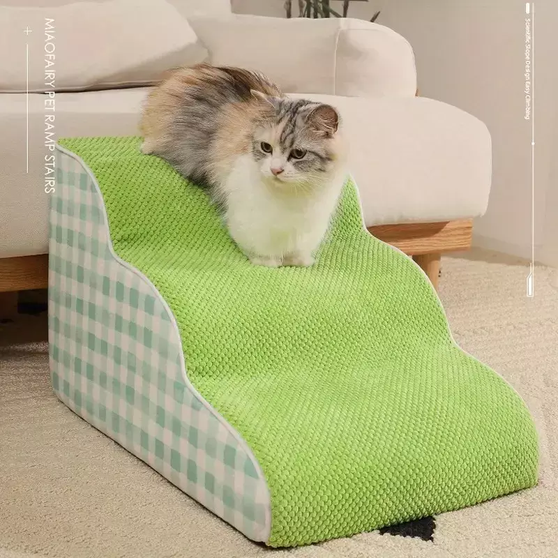 Rampa para Mascotas Diseño de Tres Niveles Antideslizante Tela Verde -6