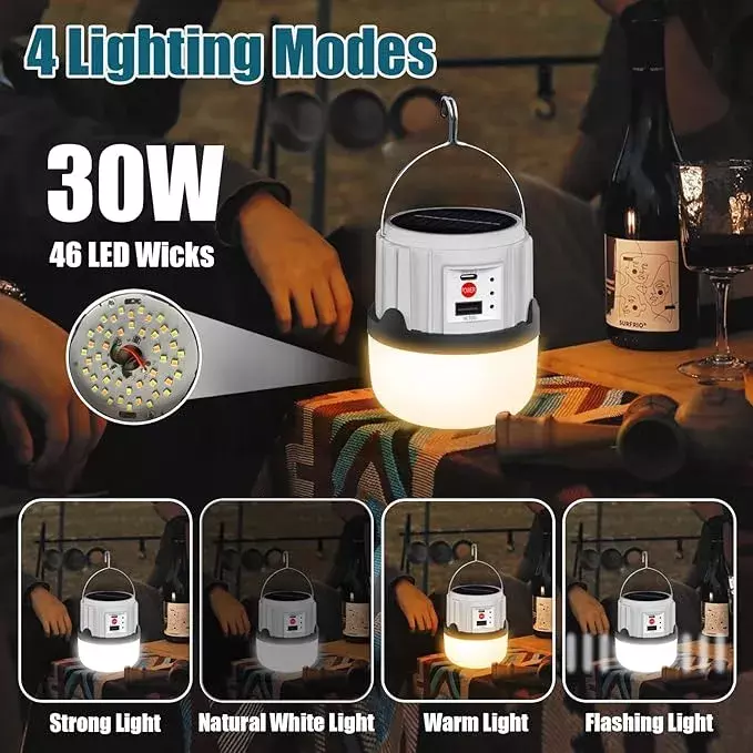 Lámpara Portátil Recargable Solar 30W LED Plegable Camping-2