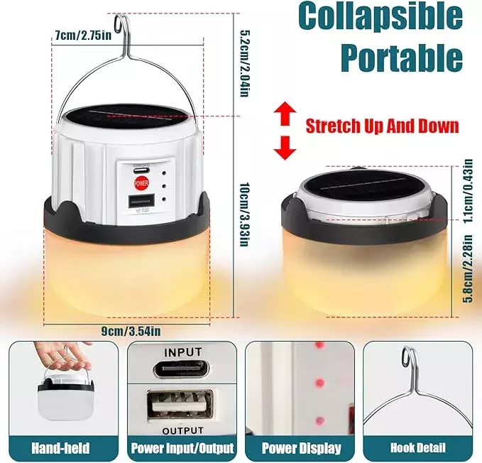 Lámpara Portátil Recargable Solar 30W LED Plegable Camping-3