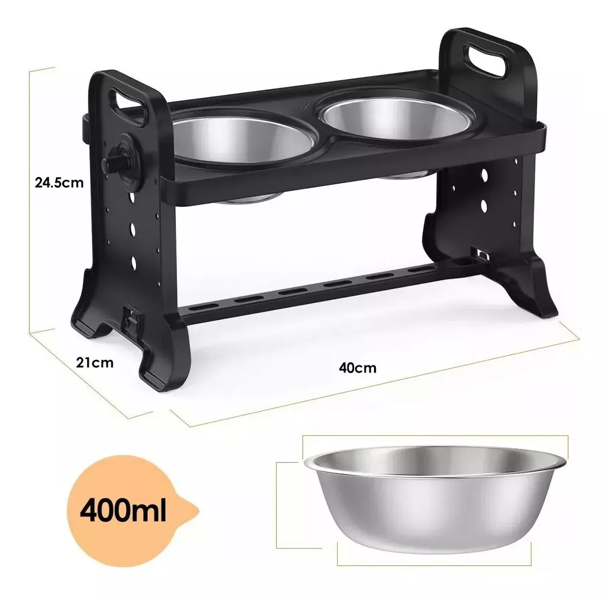 Soporte Para Tazones Ajustable Altura Cuencos Acero Inoxidable 400ml-3