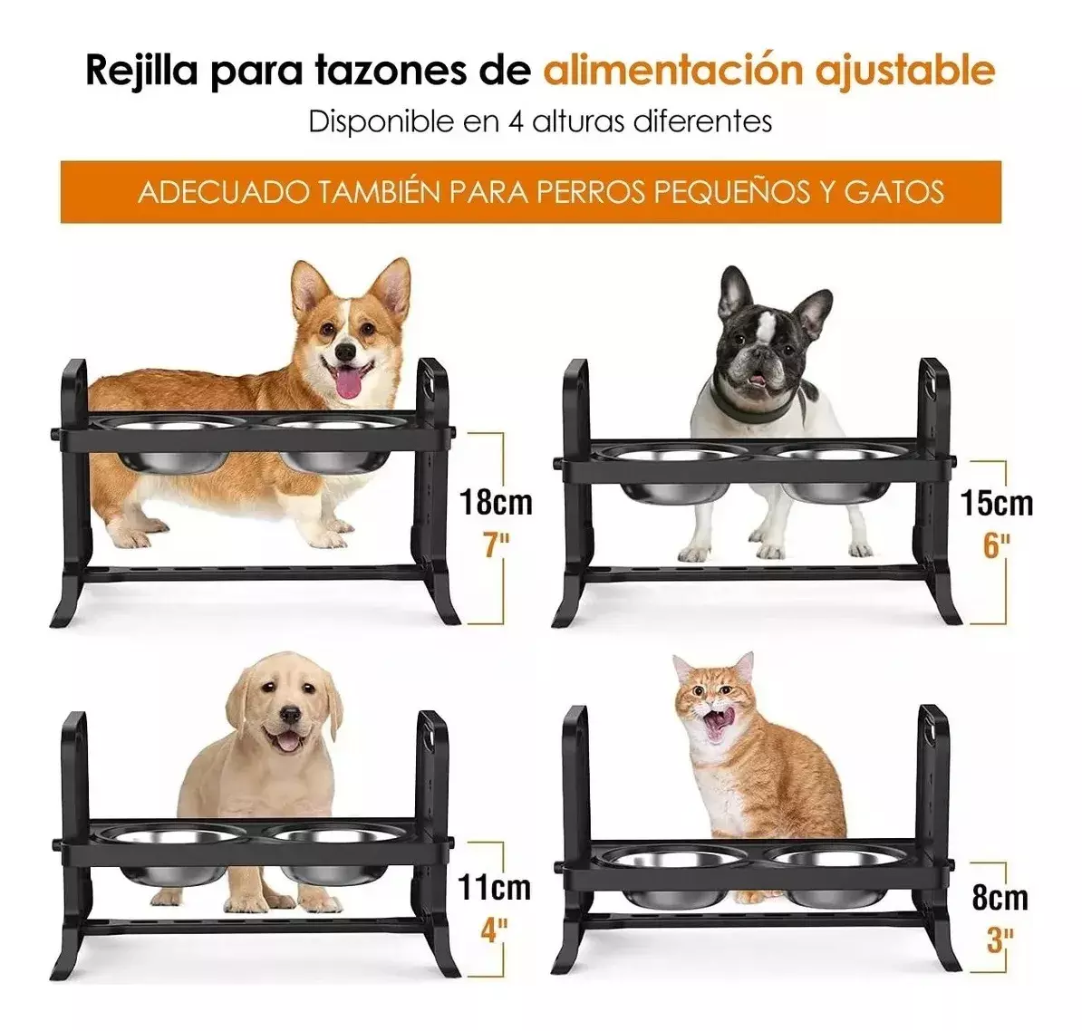 Soporte Para Tazones Ajustable Altura Cuencos Acero Inoxidable 400ml-6