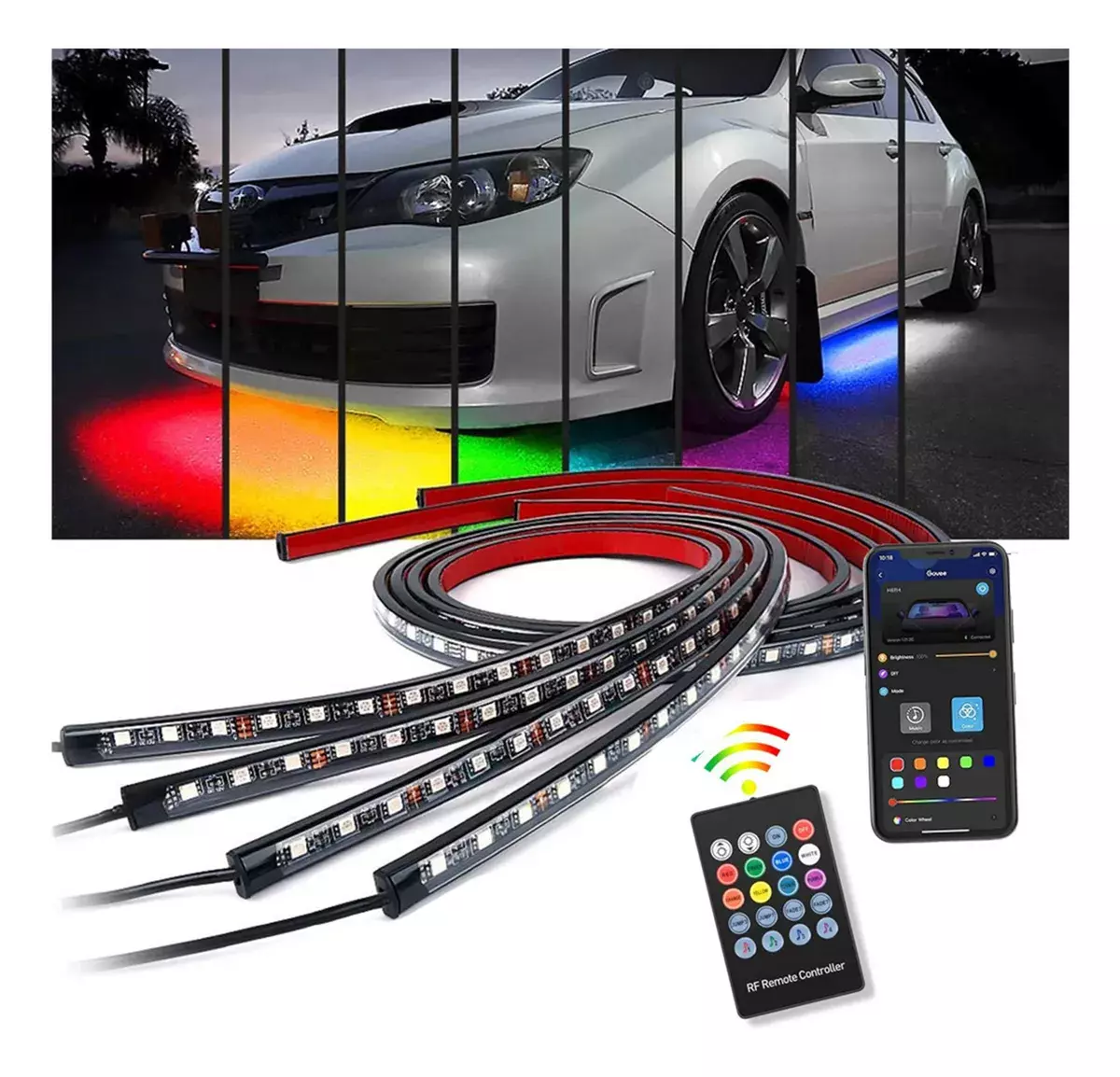Luces LED Bajo Coche RGB Impermeables Control Remoto Tipo Tira-2