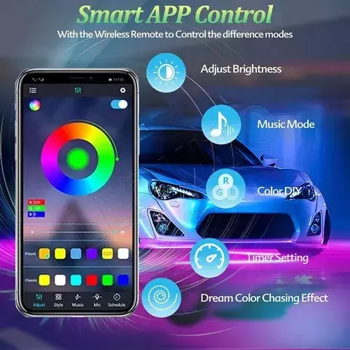 Luces LED Bajo Coche RGB Impermeables Control Remoto Tipo Tira-5