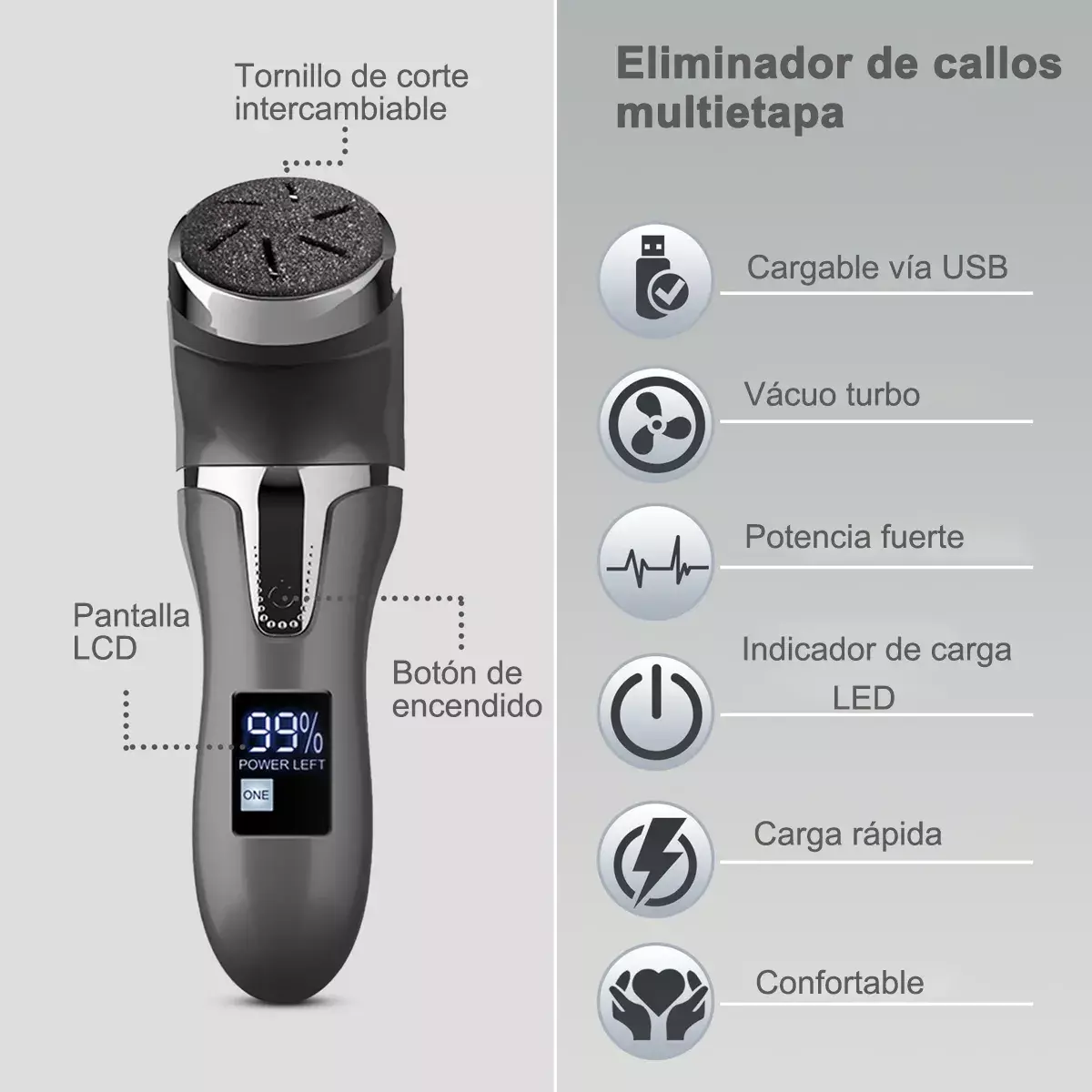 Eliminador de Callos Eléctrico USB Recargable Cabezas Intercambiables-2
