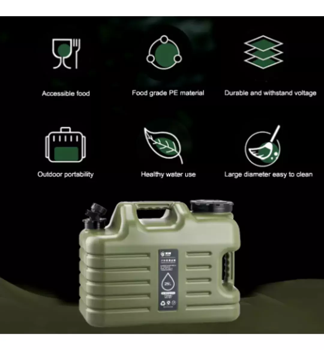 Bidón Para Agua Portátil 25L Material PE Grado Alimenticio Con Grifo Verde-4