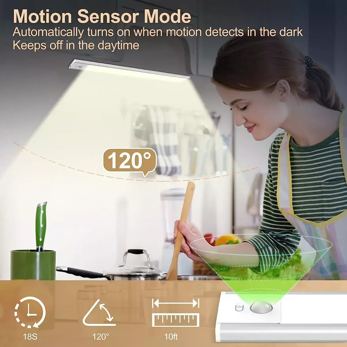Luz LED Bajo Gabinete Recargable USB Sensor Movimiento Temperatura Ajustable-3