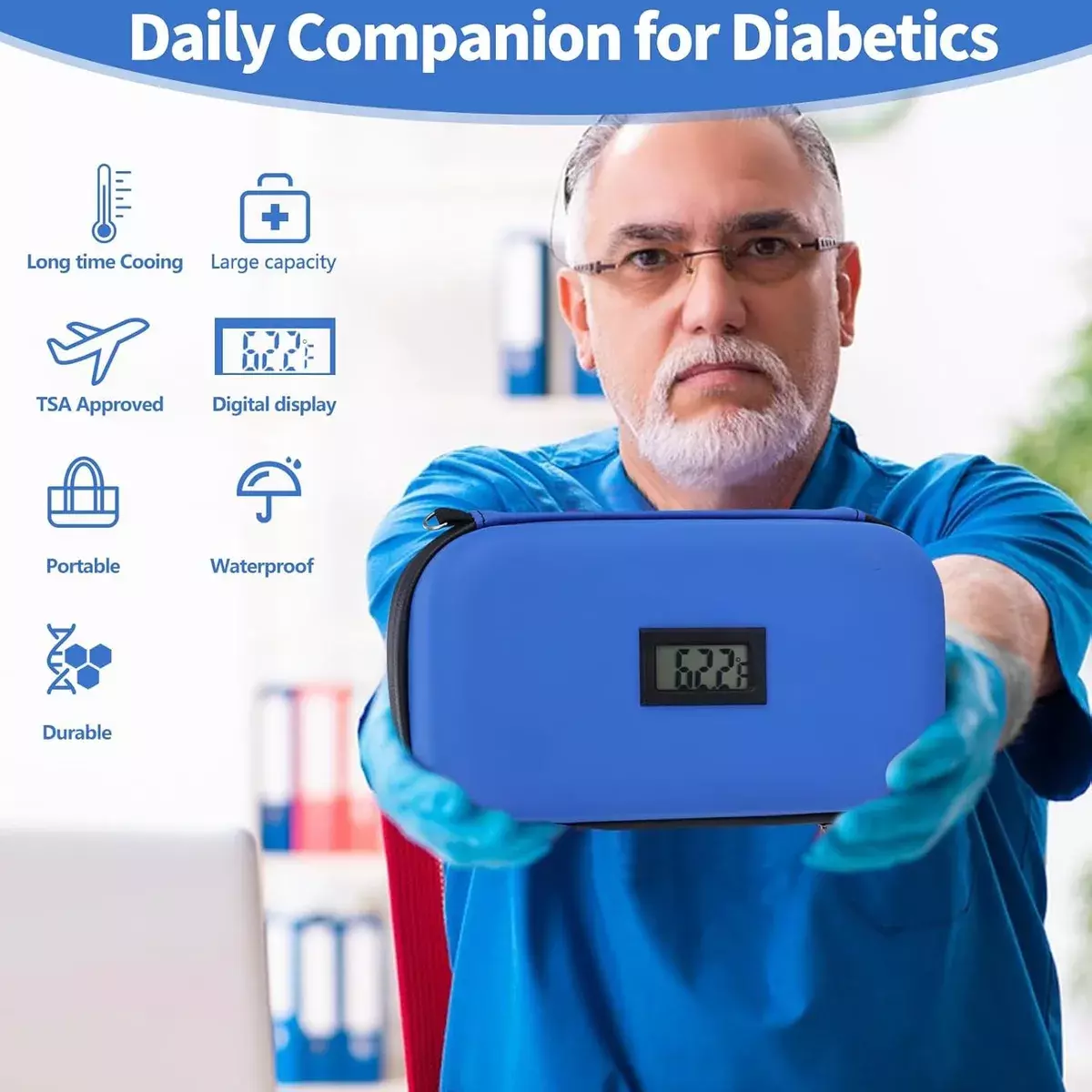 Estuche Para Insulina Portátil Con Pantalla Digital Refrigerante EVA Azul-2
