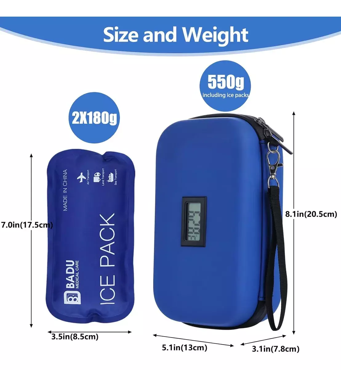 Estuche Para Insulina Portátil Con Pantalla Digital Refrigerante EVA Azul-4