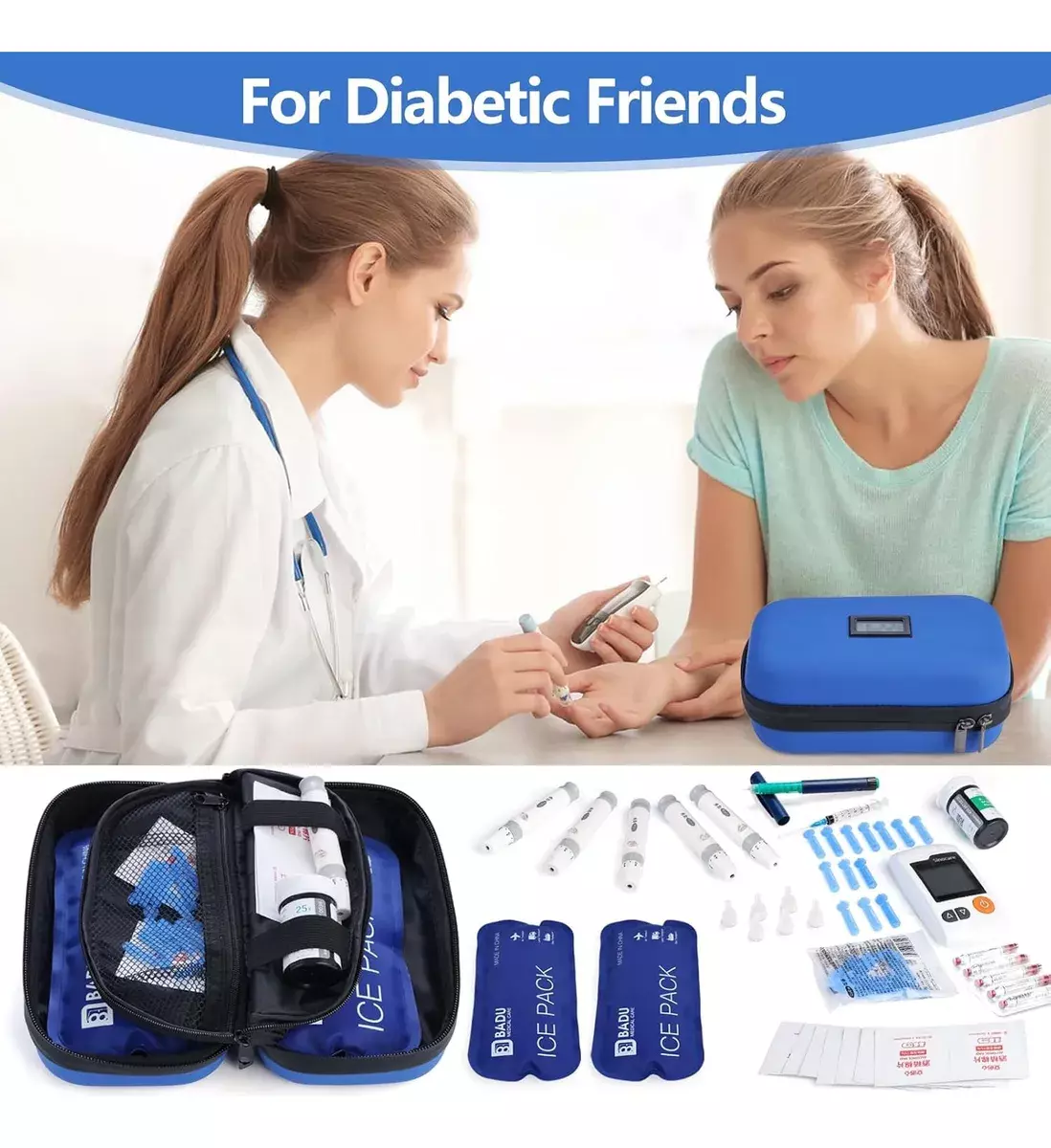 Estuche Para Insulina Portátil Con Pantalla Digital Refrigerante EVA Azul-5