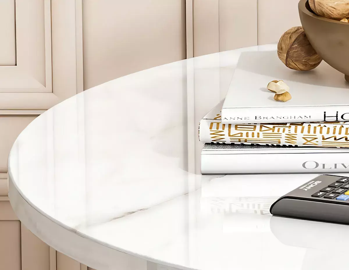 Mesa Auxiliar Redonda Mármol Blanco Base Metálica 60x56cm-2