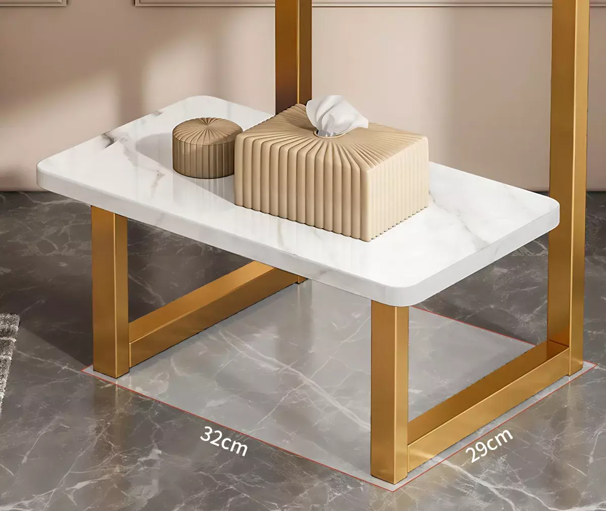 Mesa Auxiliar Redonda Mármol Blanco Base Metálica 60x56cm-5