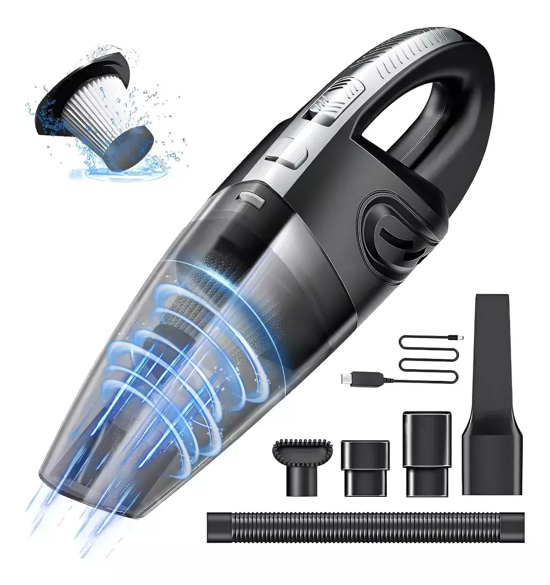 Aspiradora de Mano Portátil 4500PA Filtro HEPA Lavable Recargable 2200mAh-0