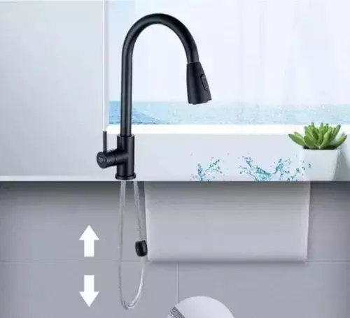 Grifo de Cocina Flexible Acero Inoxidable Negro Mate Ajustable-1