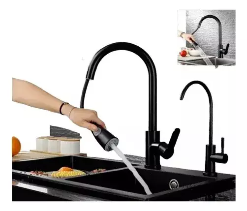 Grifo de Cocina Flexible Acero Inoxidable Negro Mate Ajustable-2