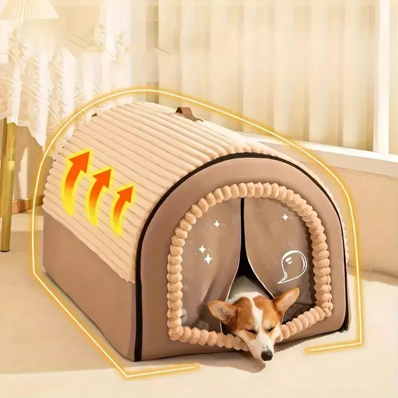 Casa para Mascotas Portátil Plegable Tela Lavable Invierno-3