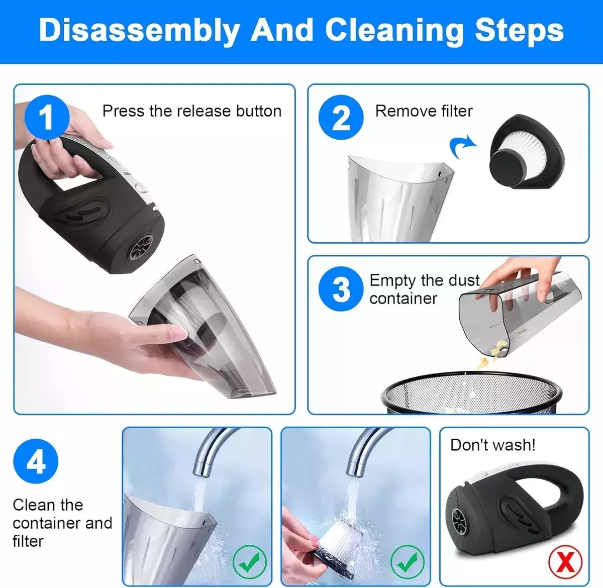 Aspiradora de Mano Portátil 4500PA Fuerte Succión HEPA Lavable-3