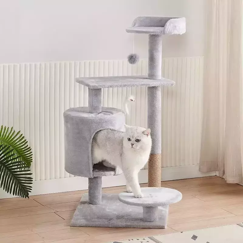 Árbol Rascador para Gatos 90cm Gris con Plataforma y Juguetes-3