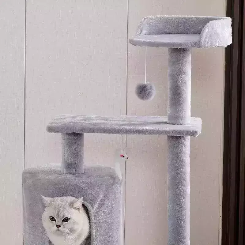 Árbol Rascador para Gatos 90cm Gris con Plataforma y Juguetes-4