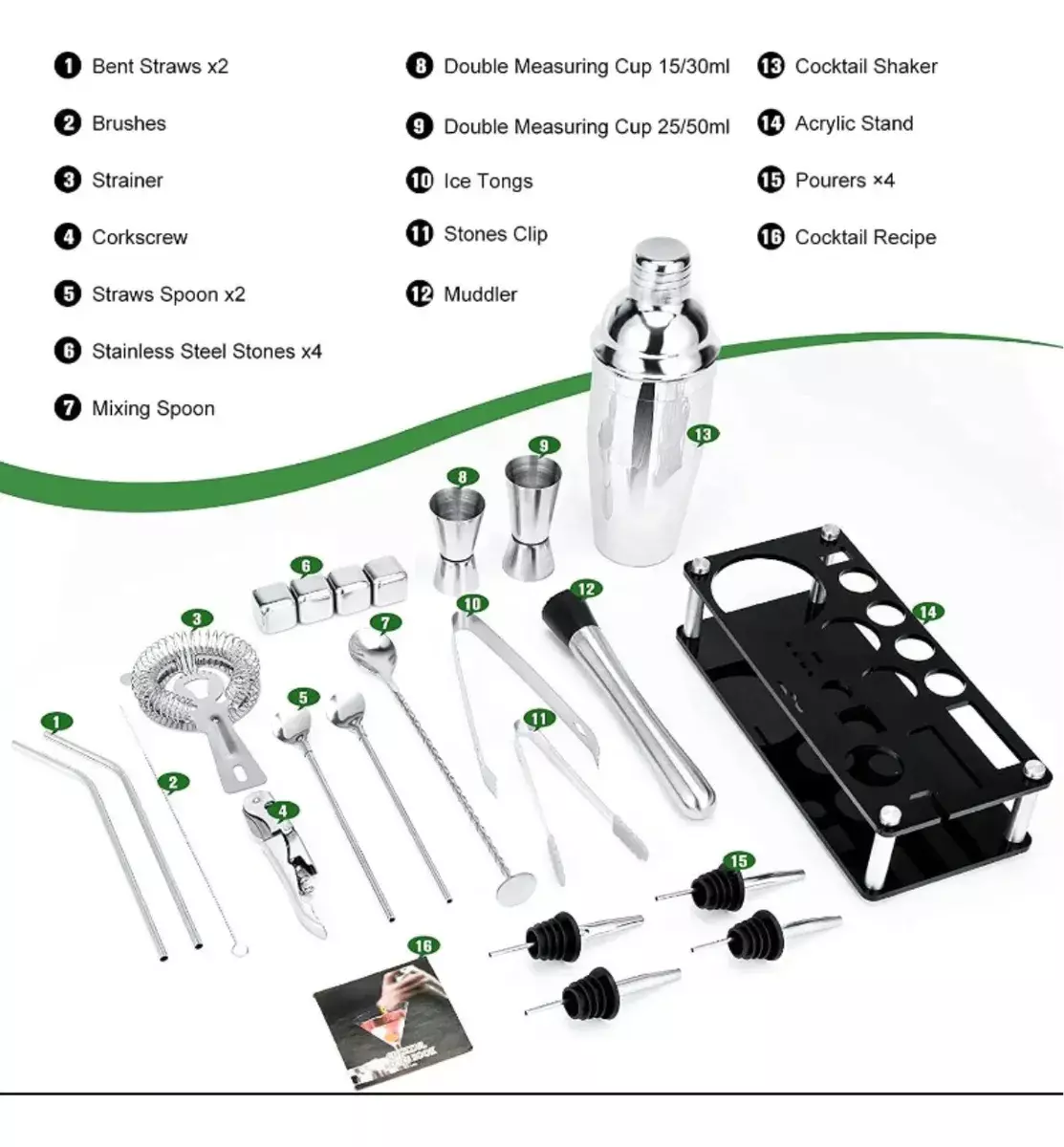 Set de Accesorios para Coctelería Acero Inoxidable 24 Piezas-2