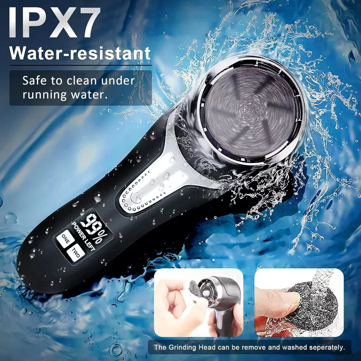 Removedor De Callos Eléctrico Recargable IPX7 Cabezal Giratorio Pantalla LCD-4