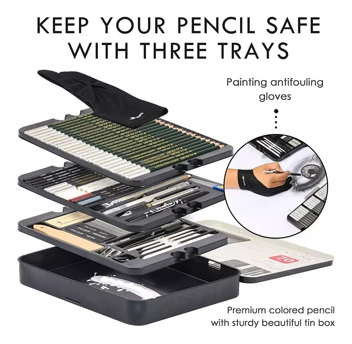 Set de Dibujo y Boceto 70 Piezas con Estuche de Metal-3