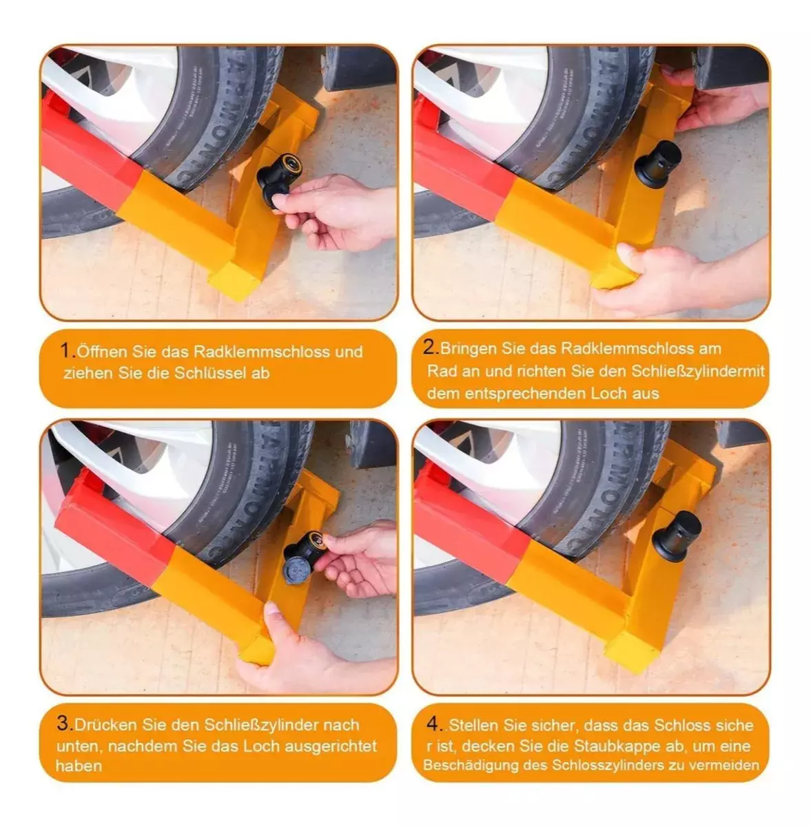 Cierre Antirrobo para Ruedas Ajustable 28-40cm Metálico Amarillo Rojo-3