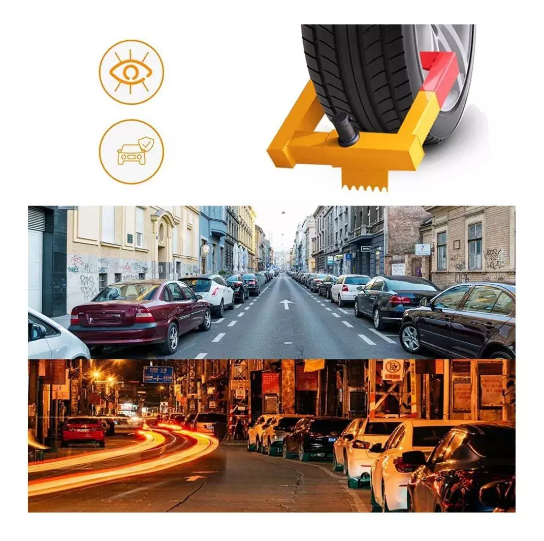 Cierre Antirrobo para Ruedas Ajustable 28-40cm Metálico Amarillo Rojo-4