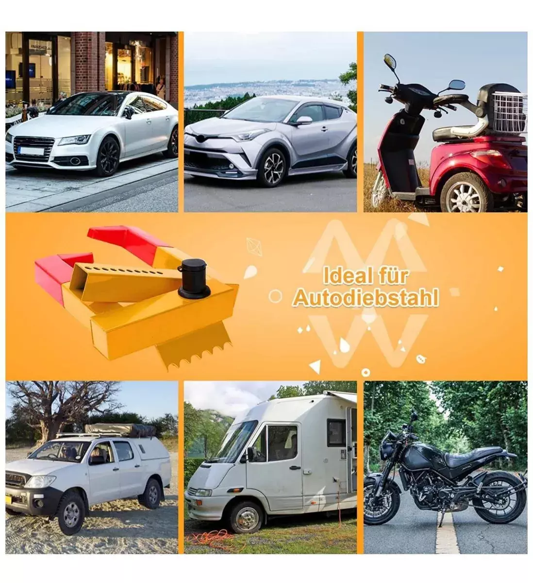 Cierre Antirrobo para Ruedas Ajustable 28-40cm Metálico Amarillo Rojo-5