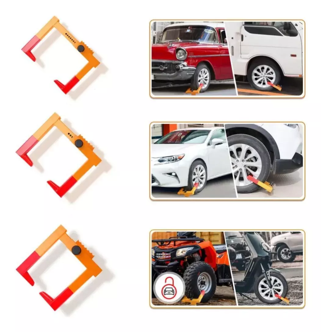 Cierre Antirrobo para Ruedas Ajustable 28-40cm Metálico Amarillo Rojo-6