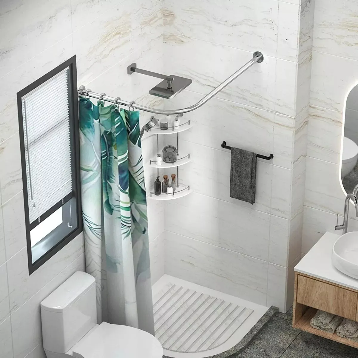 Barra de Ducha Ajustable en Forma de L Acero Inoxidable 100-160 cm-6