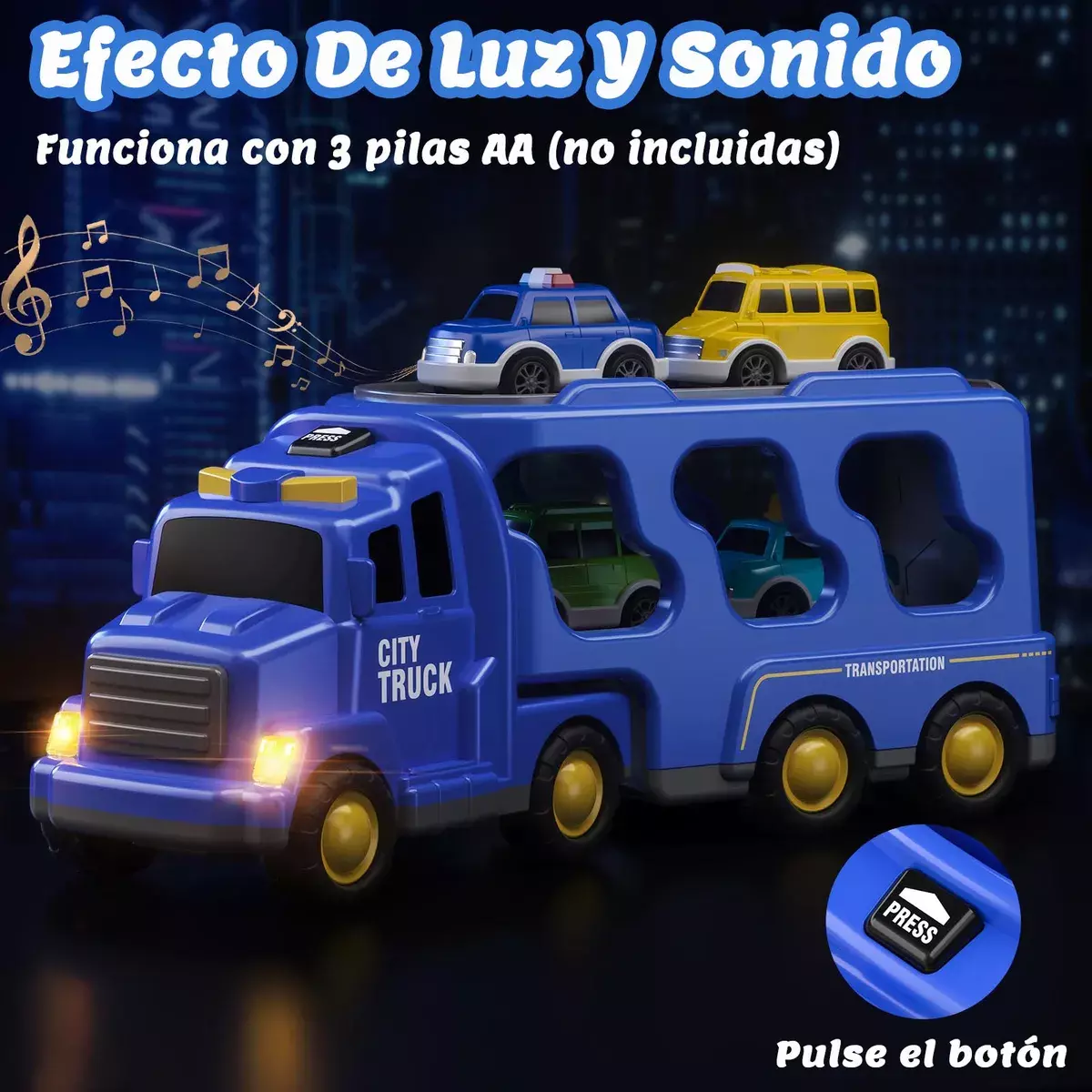 Camión De Juguete Con Coches Tipo Pull Back Luces Y Sonidos-3